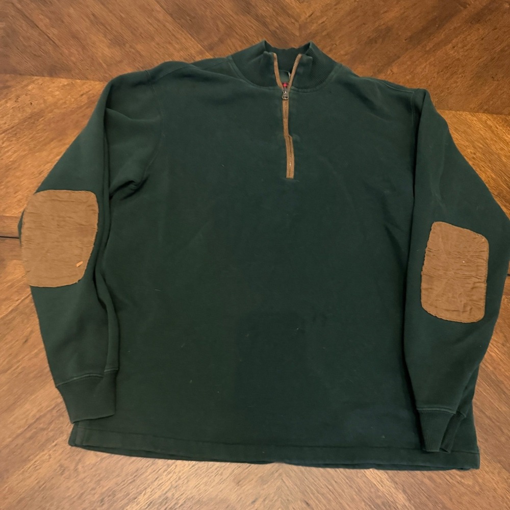 Woolrich‎ Mens Quarter Zip Sweatshirt Green Elbow Patches Pullover M 8205